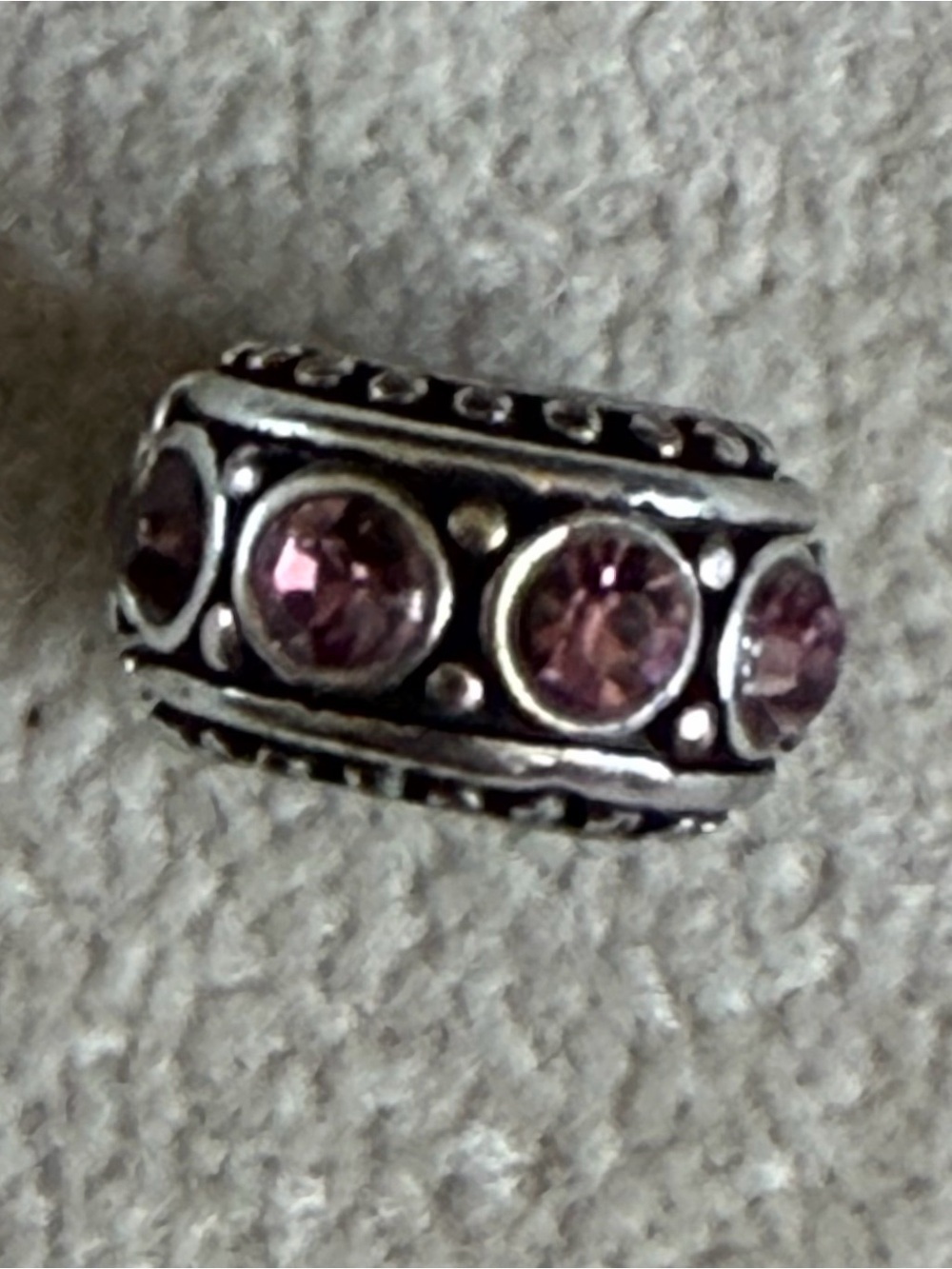 Brighton silver-toned charm bead featuring pink Swarovski crystals.